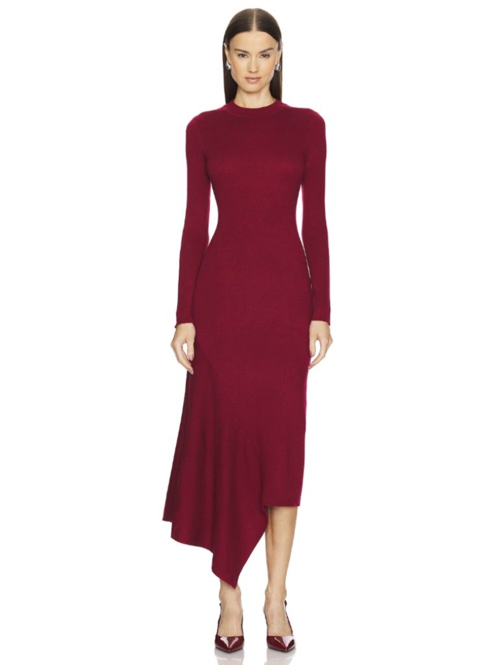 L'ACADEMIE Odelya Asymmetrical Dress in Wine Knit Medium Maxi Draped Evening